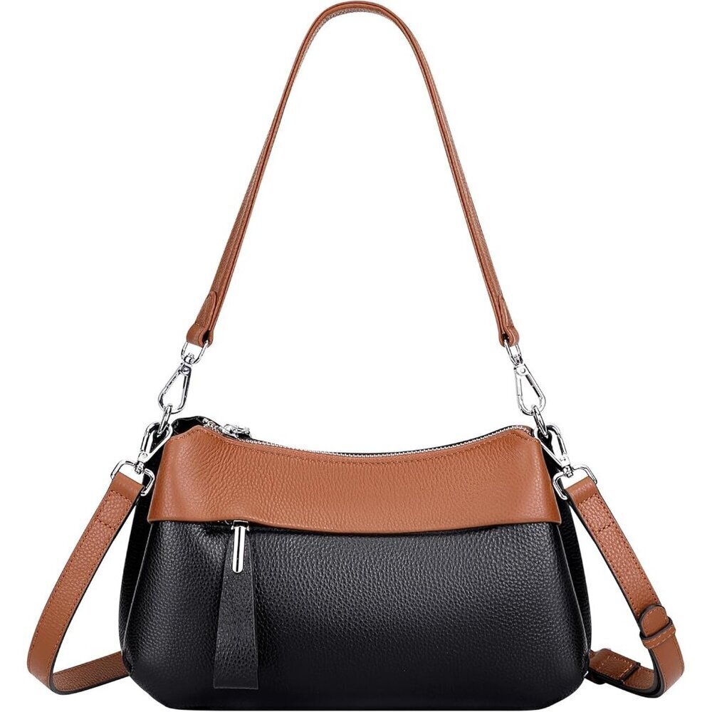 Genuine Leather Black Brown Crossbody Bag Women Small Hobo Shoulder Purse Straps
